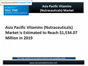 Asia Pacific Vitamins (Nutraceuticals) Market