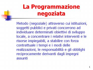 La Programmazione negoziata