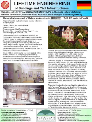 Principal contractors of Thematic Network LIFETIME: