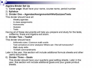 Algebra Binder Set Up