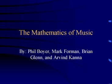 The Mathematics of Music
