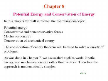 Potential Energy and Conservation of Energy