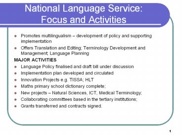 National Language Service: Focus and Activities