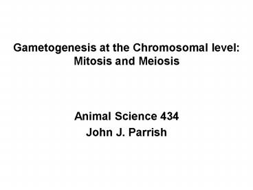 Gametogenesis at the Chromosomal level: Mitosis and Meiosis