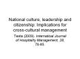 National culture, leadership and citizenship: Implications for cross-cultural management PowerPoint PPT Presentation