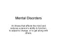 Mental Disorders PowerPoint PPT Presentation