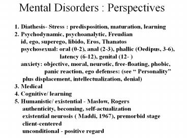 Mental Disorders : Perspectives