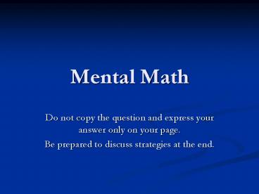 Mental Math