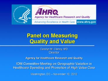 Panel on Measuring Quality and Value