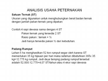 ANALISIS USAHA PETERNAKAN