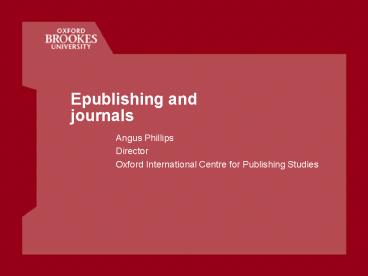 Epublishing and journals