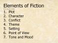 Elements%20of%20Fiction%20NCTE%20elements%20of%20fiction%201.%20Plot%202.%20Character%203.%20Conflict%204.%20Theme%205.%20Setting%206.%20Point%20of%20View%207.%20Tone%20and%20Mood PowerPoint PPT Presentation