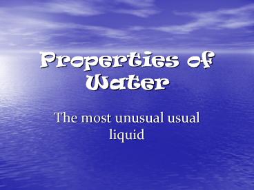 Properties of Water