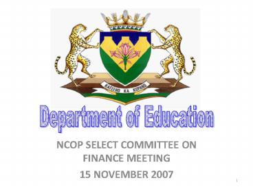 NCOP SELECT COMMITTEE ON FINANCE MEETING