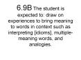 6.9B The student is expected to: draw on experiences to bring meaning to words in context such as interpreting [idioms], multiple-meaning words, and analogies. PowerPoint PPT Presentation