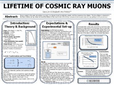 LIFETIME OF COSMIC RAY MUONS Sara Lim