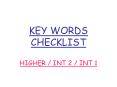 KEY WORDS CHECKLIST PowerPoint PPT Presentation