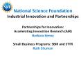 National Science Foundation Industrial Innovation and Partnerships Partnerships for Innovation:  Accelerating Innovation Research (AIR) Barbara Kenny Small Business Programs: SBIR and STTR Ruth Shuman PowerPoint PPT Presentation