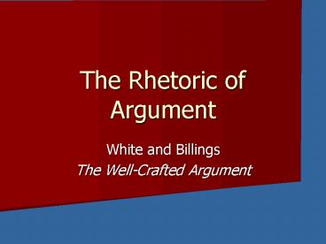 The Rhetoric of Argument