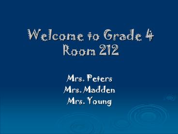 Welcome to Grade 4 Room 212