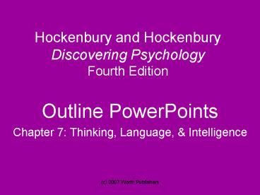 Hockenbury and Hockenbury Discovering Psychology Fourth Edition