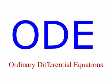 Ordinary Differential Equations