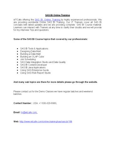 SAS BI Online Training