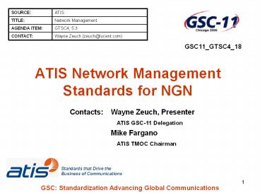 ATIS Network Management Standards for NGN