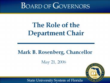 The Role of the Department Chair