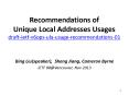 Recommendations of Unique Local Addresses Usages draft-ietf-v6ops-ula-usage-recommendations-01 PowerPoint PPT Presentation