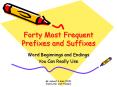 Forty Most Frequent Prefixes and Suffixes PowerPoint PPT Presentation