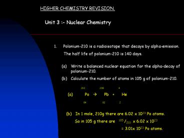 HIGHER CHEMISTRY REVISION.