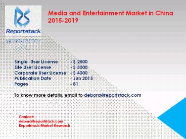 Media and Entertainment Market in China 2015-2019
