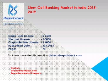 Stem Cell Banking Market in India 2015-2019