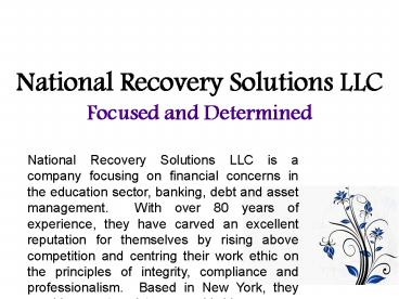 National Recovery Solutions LLC_Focused and Determined