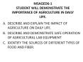 MSAGED6-1 STUDENT WILL DEMONSTRATE THE IMPORTANCE OF AGRICULTURE IN DAILY LIFE. PowerPoint PPT Presentation