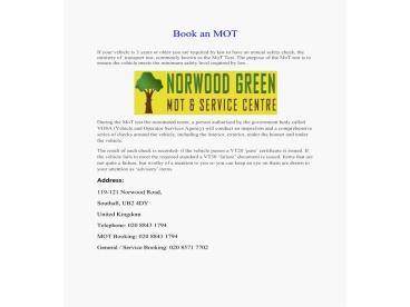 Book an MOT