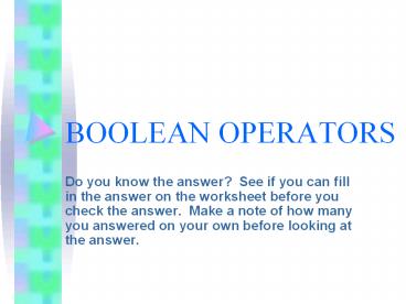 BOOLEAN OPERATORS presentation | free to view