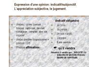 Expression d'une opinion: indicatif/subjonctif. L