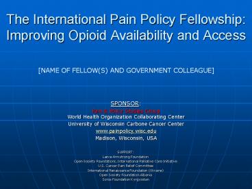 The International Pain Policy Fellowship: Improving Opioid Availability and Access