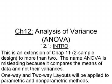 Ch12: Analysis of Variance (ANOVA)
