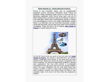 Short Review on – Study Abroad in France