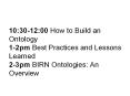 10:30-12:00 How to Build an Ontology 1-2pm Best Practices and Lessons Learned 2-3pm BIRN Ontologies: An Overview PowerPoint PPT Presentation