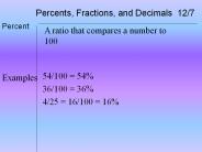 Percents, Fractions, and Decimals 12/7