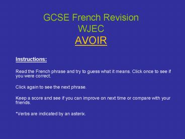 GCSE French Revision WJEC AVOIR