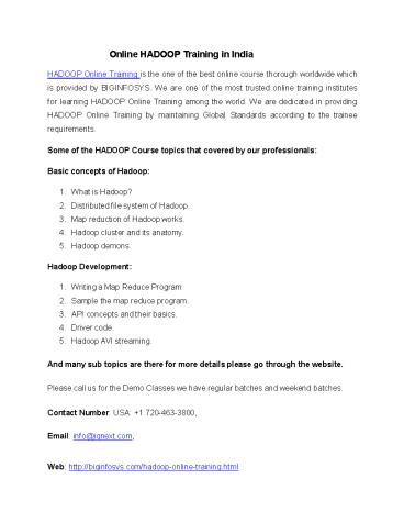 Online HADOOP Training in India