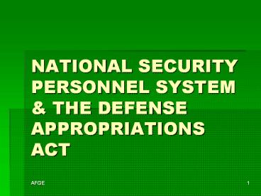 NATIONAL SECURITY PERSONNEL SYSTEM