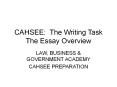 CAHSEE: The Writing Task The Essay Overview PowerPoint PPT Presentation