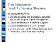 Time Management Week 7 - Learning Objectives