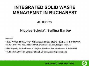 INTEGRATED SOLID WASTE MANAGEMNT IN BUCHAREST